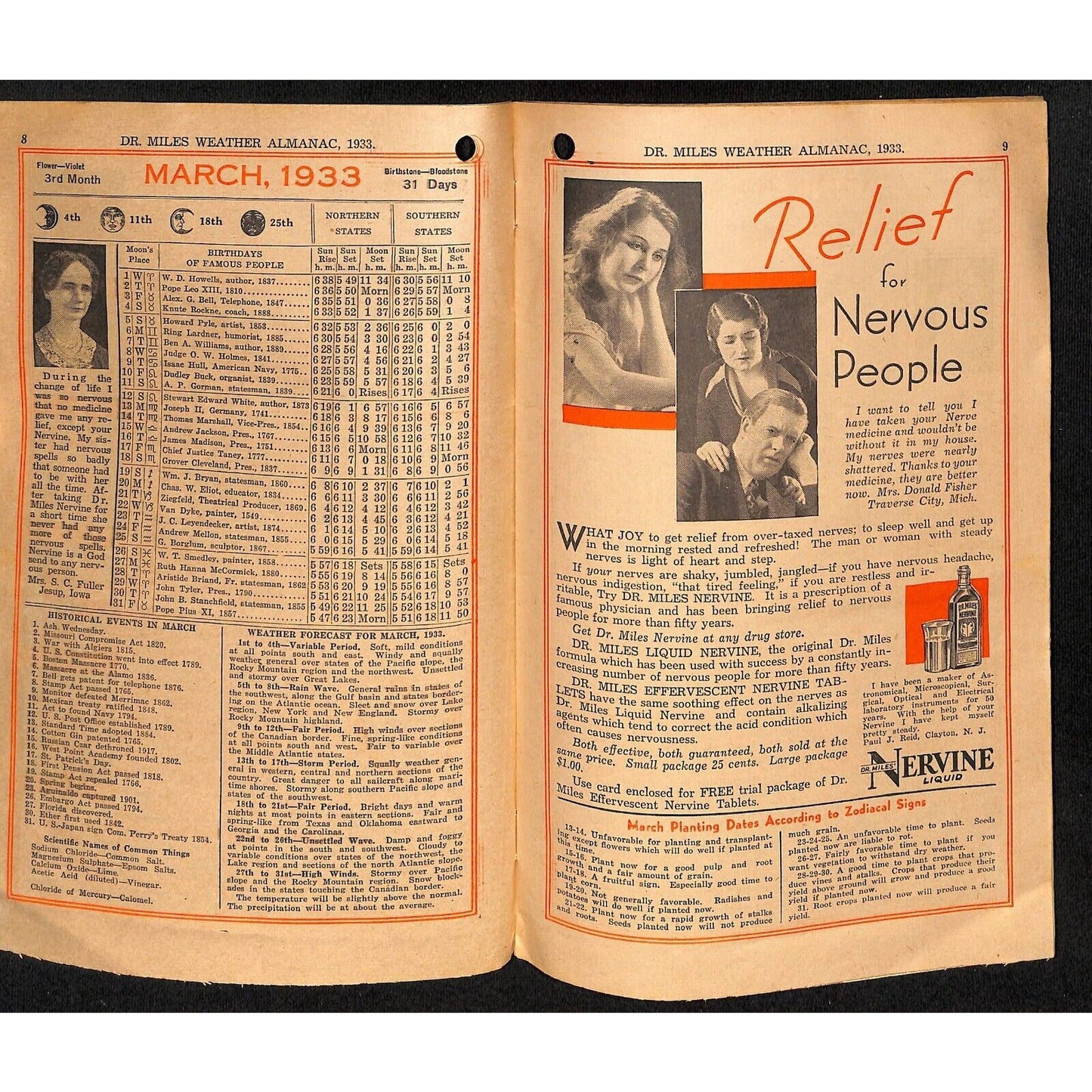 1933 Dr. Mills All Weather Almanac and Handbook 32pp & 1920 Edition in Bad Shape