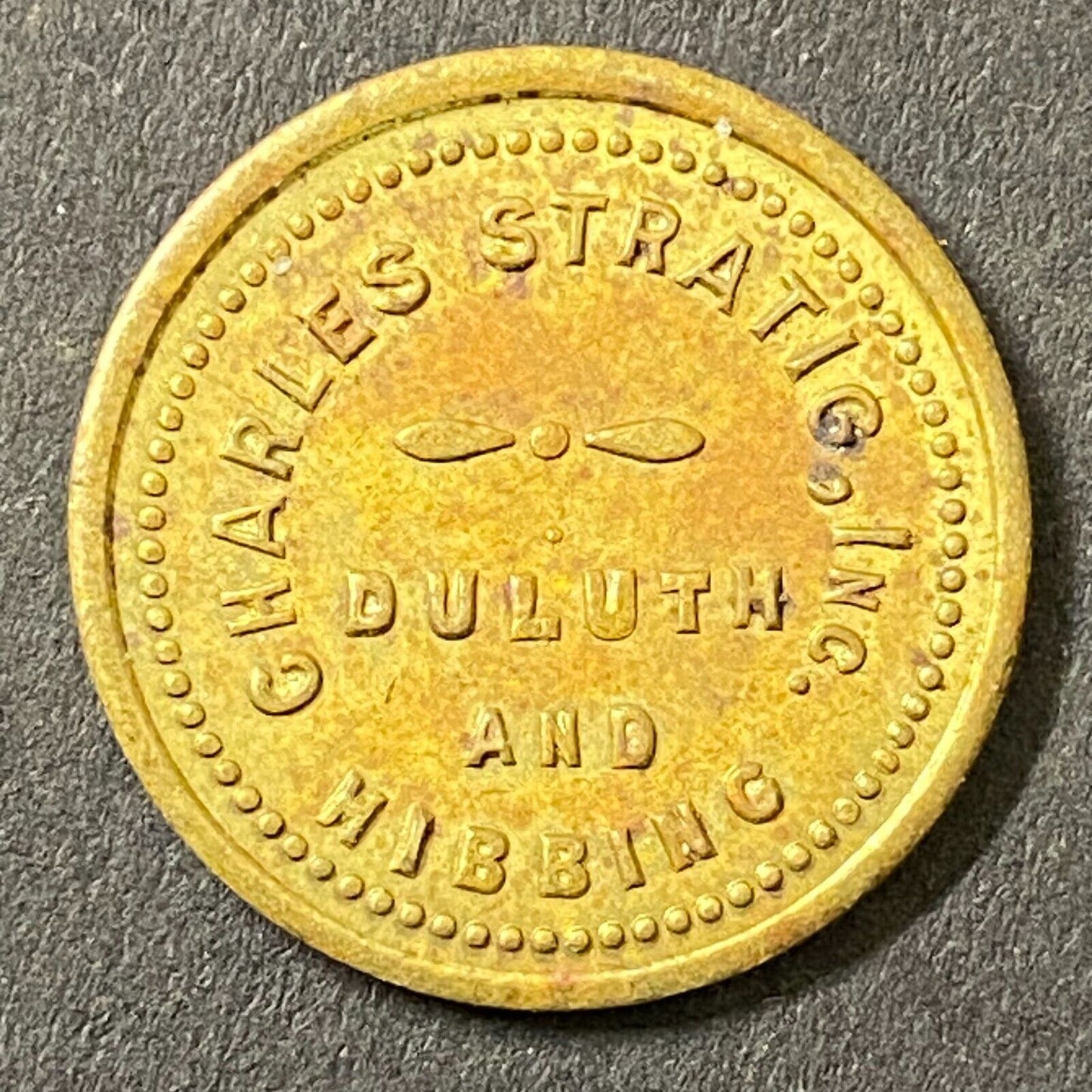 Charles Stratig Candy Store Duluth Hibbing c1921-30's G/F 5¢ Token 20mm (#1)