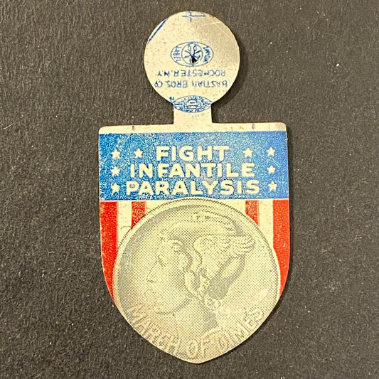 March of Dimes "Fight Infantile Paralysis" Steel Fold Over Pin Mercury Dime (#7)