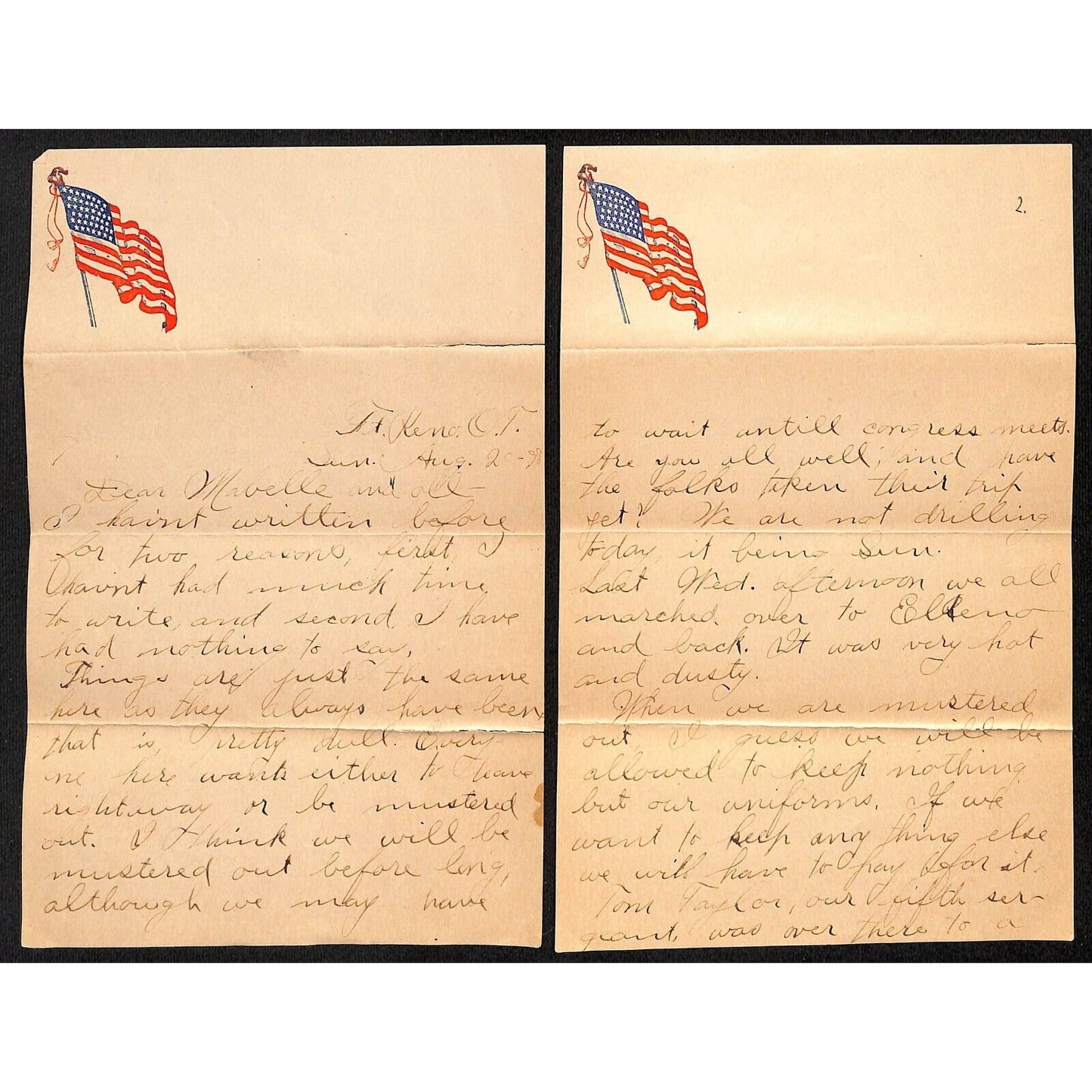 1898 4pp ALS Letter w/ American Flag Header Art - Fort Reno Oklahoma Territory