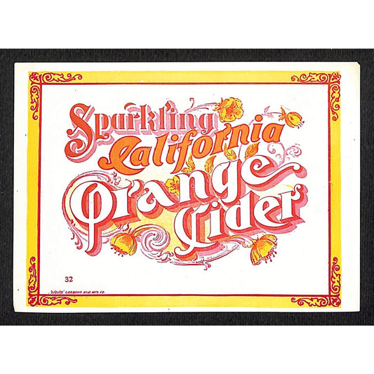 (Blue Diamond?) Orange Cider Label Liquid Carbonic Acid Mfg. c1910's-20's VGC