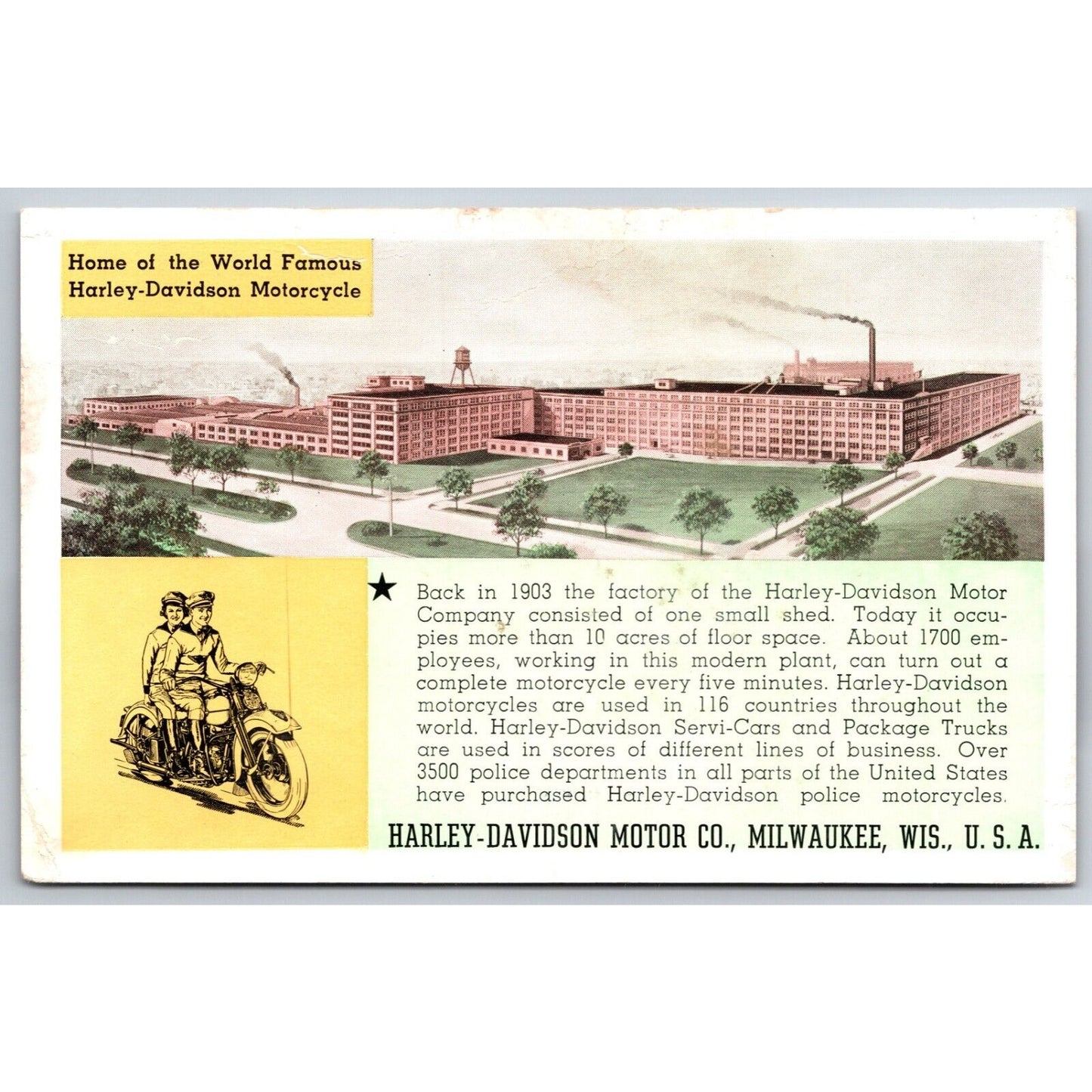 Harley Davidson Milwaukee Factory Art Couple c1930's NP Postcard VGC Scarce