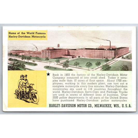 Harley Davidson Milwaukee Factory Art Couple c1930's NP Postcard VGC Scarce