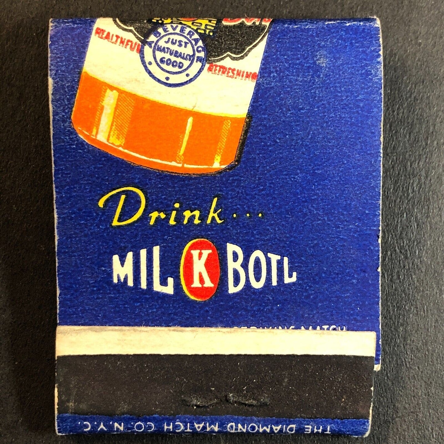 Mil K Botl Orange Soda Drink Full Length Full Matchbook c1940's VGC Scarce