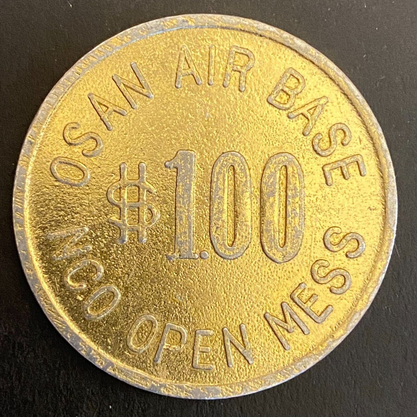 Korea Osan Air Base NCO Open Mess $1 Gold Alum Military Token 40mm Scarce (#3)