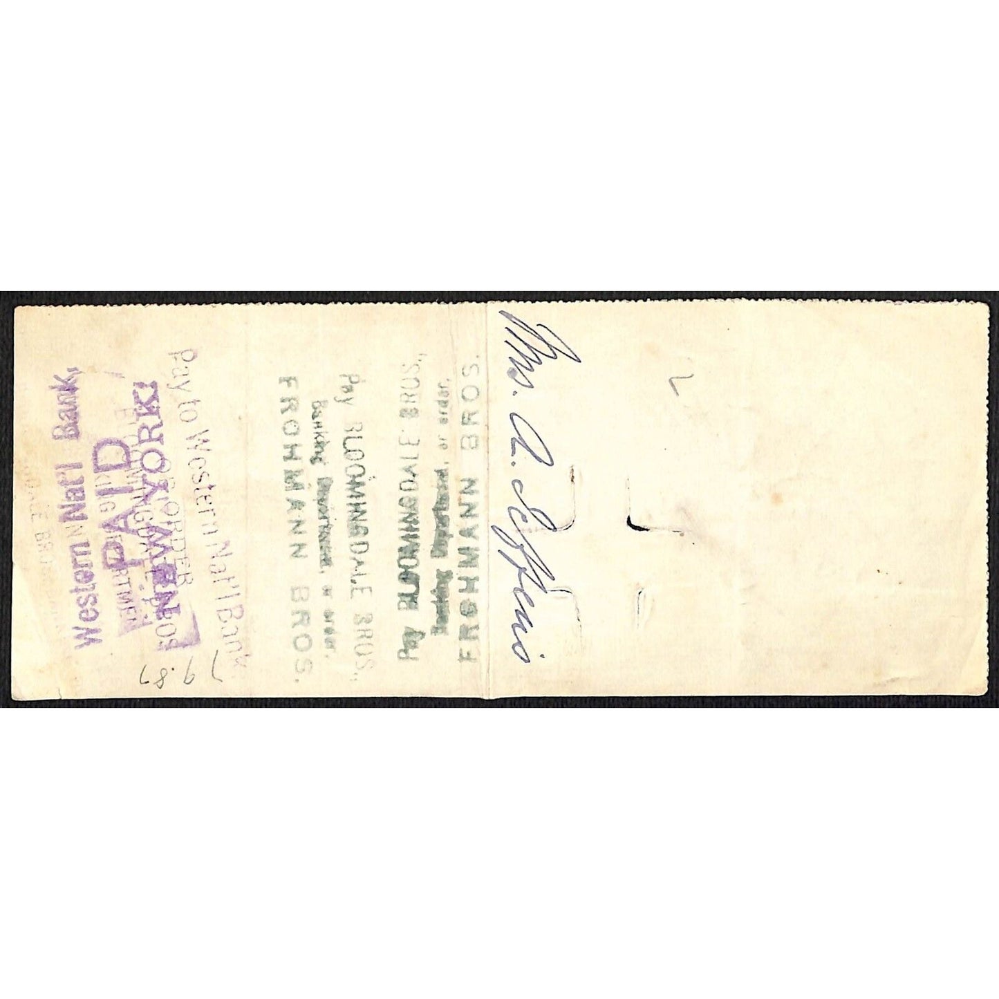 1901 Wells Fargo & Co Bank 63 Broadway NYC Check to A. Jefferies