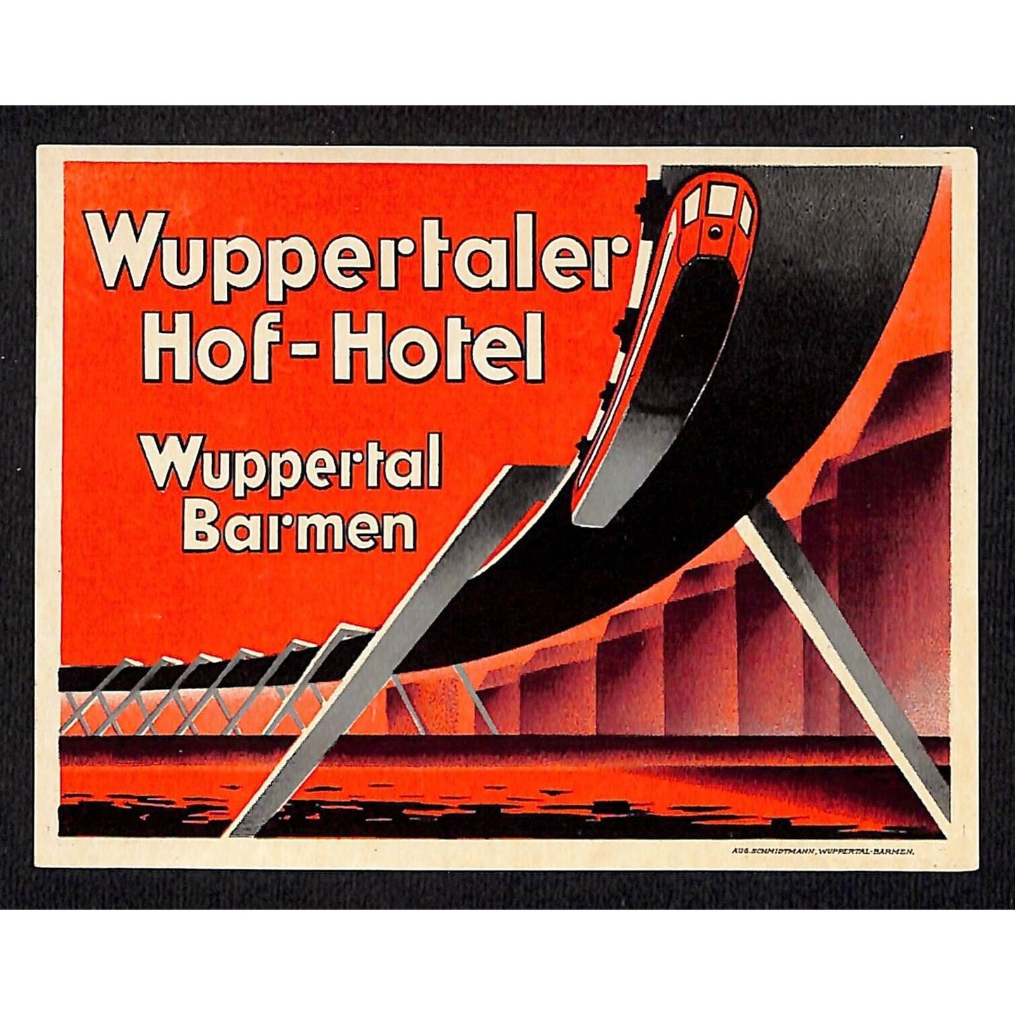 Wuppertaler Hof-Hotel Tram Original Paper Luggage Label c1940's-50's