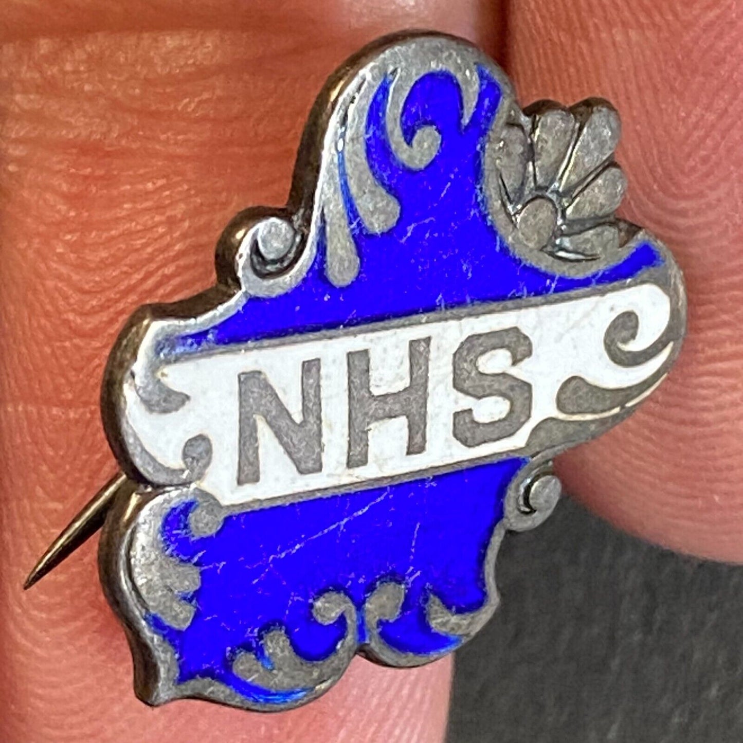 NHS High School?? Color Enameled Lapel Pin 20mm - Marked Sterling Unknown Origin