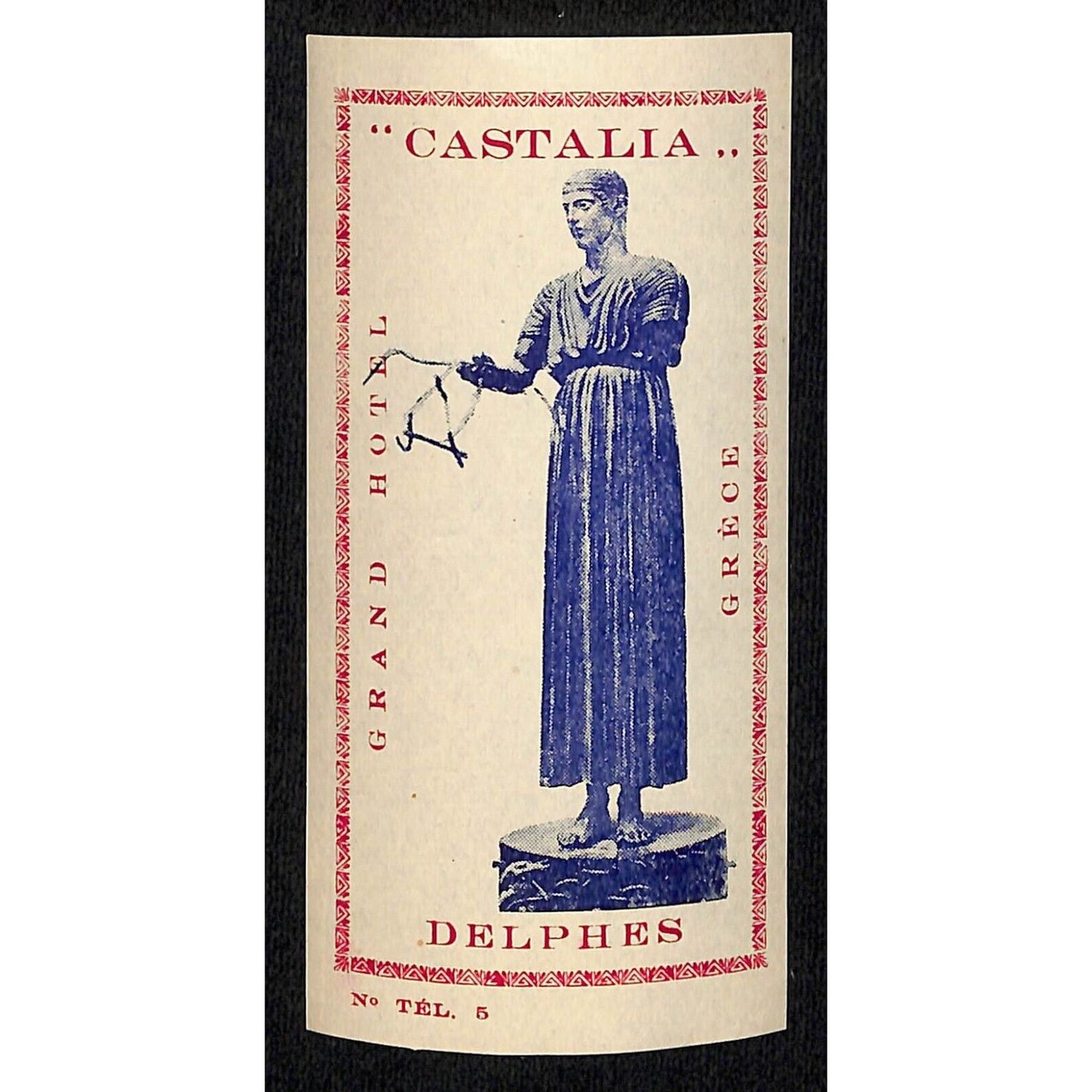 Grand Hotel "Castalia" Delphes Greece c1930's Luggage Label VGC