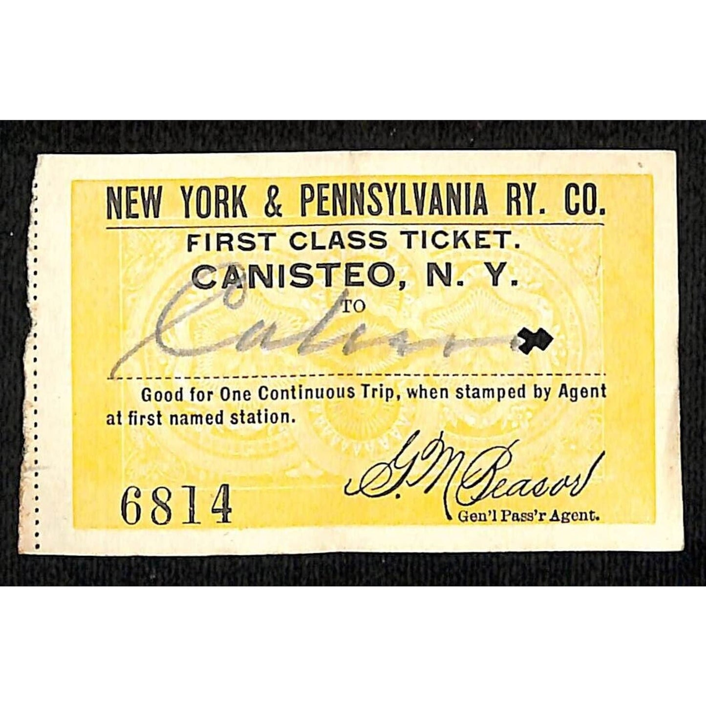 New York & Pennsylvania Railroad RY July 26 1917 Culvers Ticket #6814