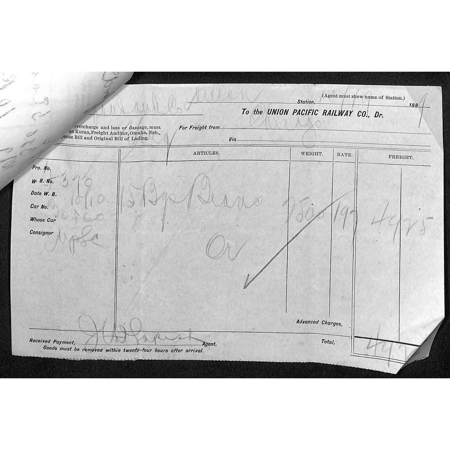 Dillon, MT Sebree, Ferris & White Buford* 5 pcs. 1889 Waybill, Receipt + R.R.