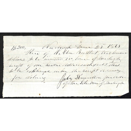 1863 Jabez Knowlton* Newburgh ME General Store Loan? for $200 "Invested in Town"