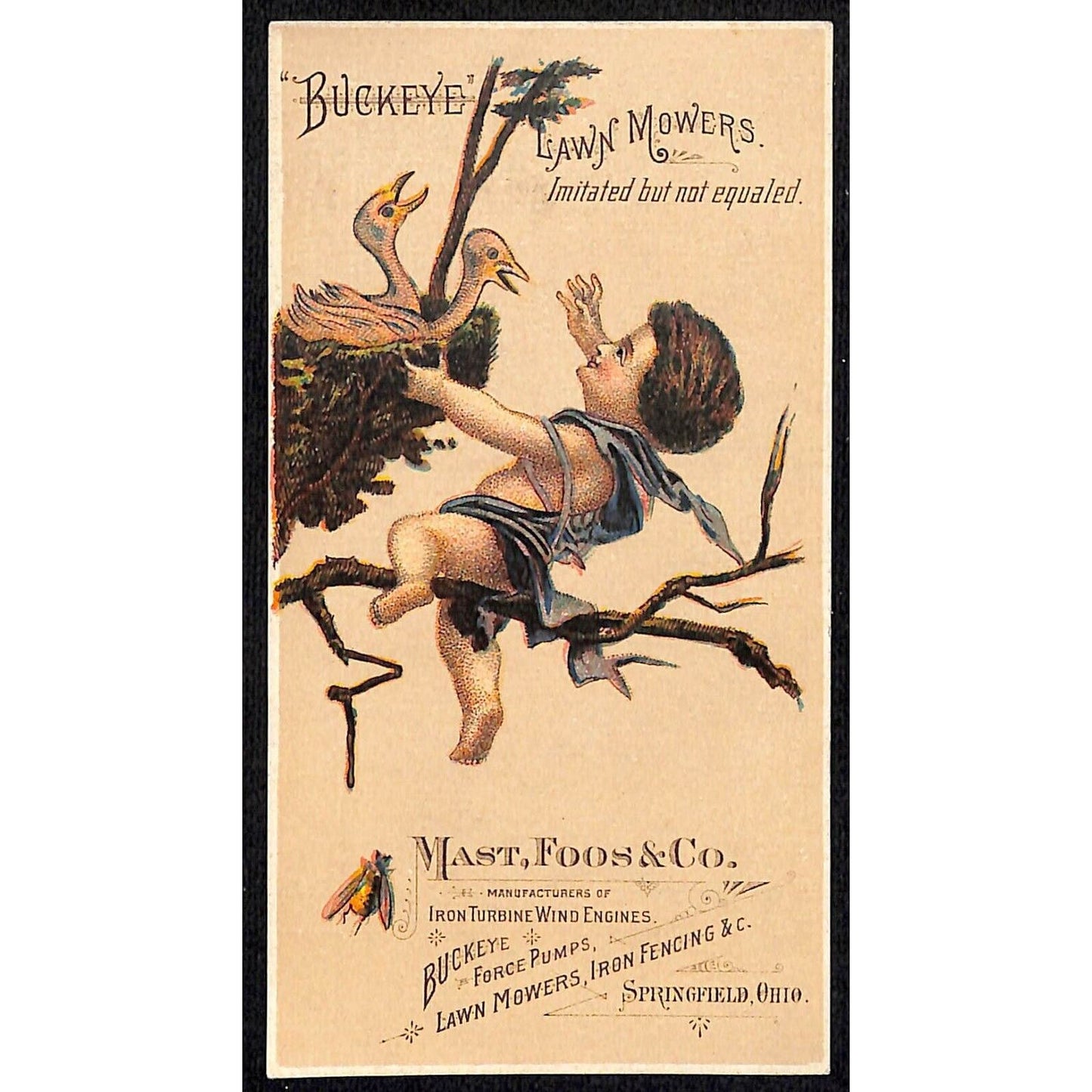 Buckeye Lawn Mowers Mast, Foos & Co. Springfield Victorian Trade Card w/ Prices