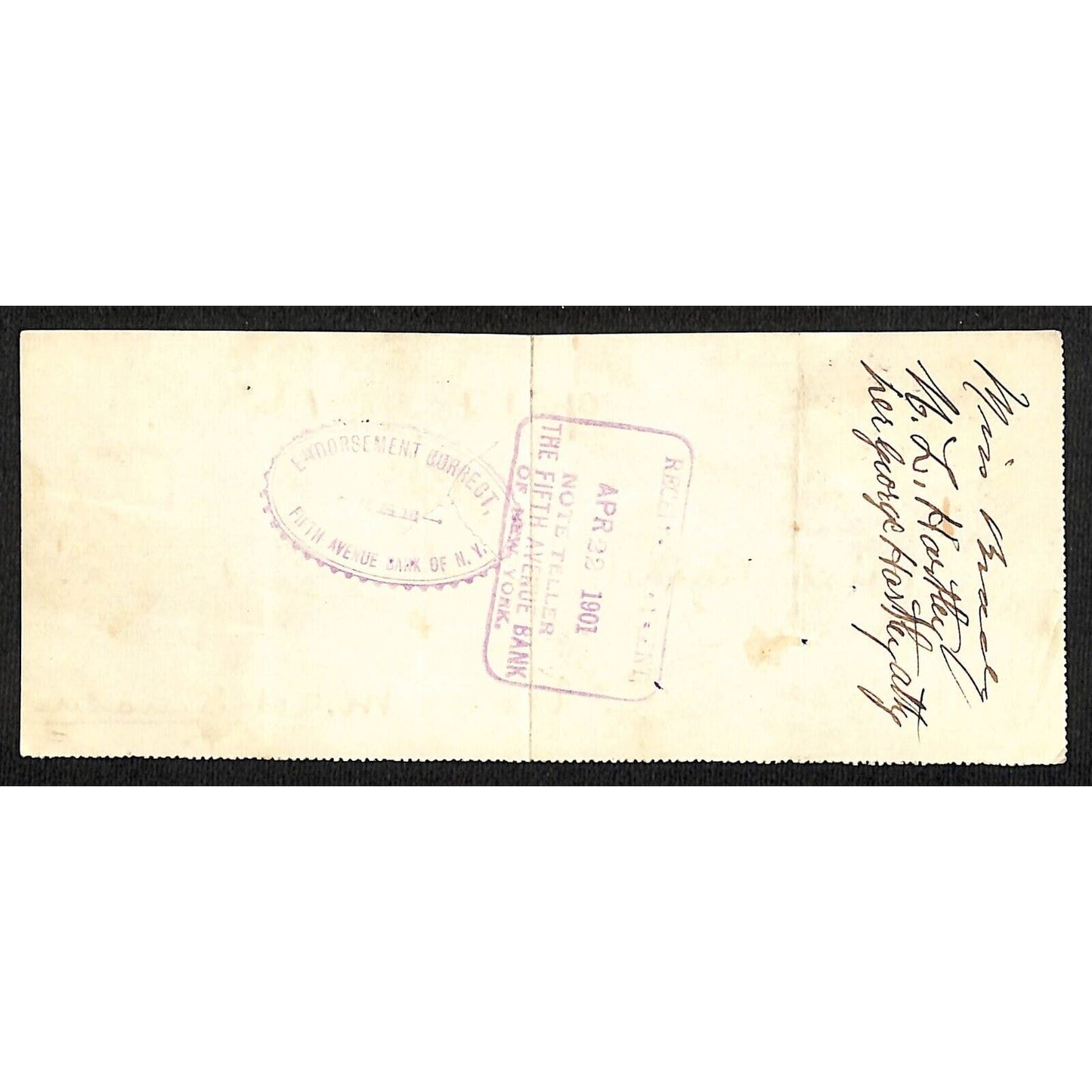 1901 Wells Fargo & Co Bank 63 Broadway NYC Check w/ Rev Stamp Miss. Buady