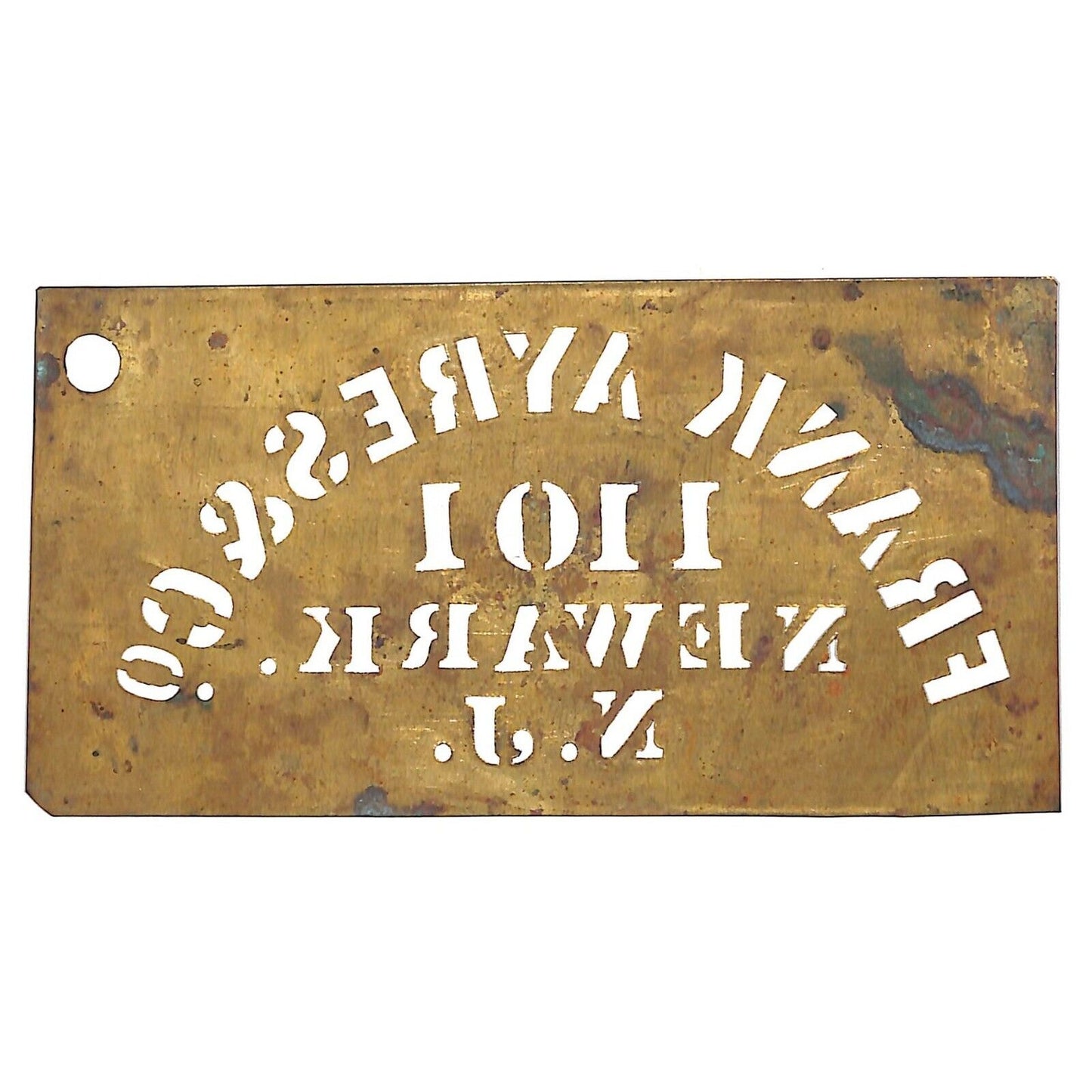 Frank Ayre & Co. Newark, NJ Brass Stencil Crate c1910's-1920 3" x 5 3/4"