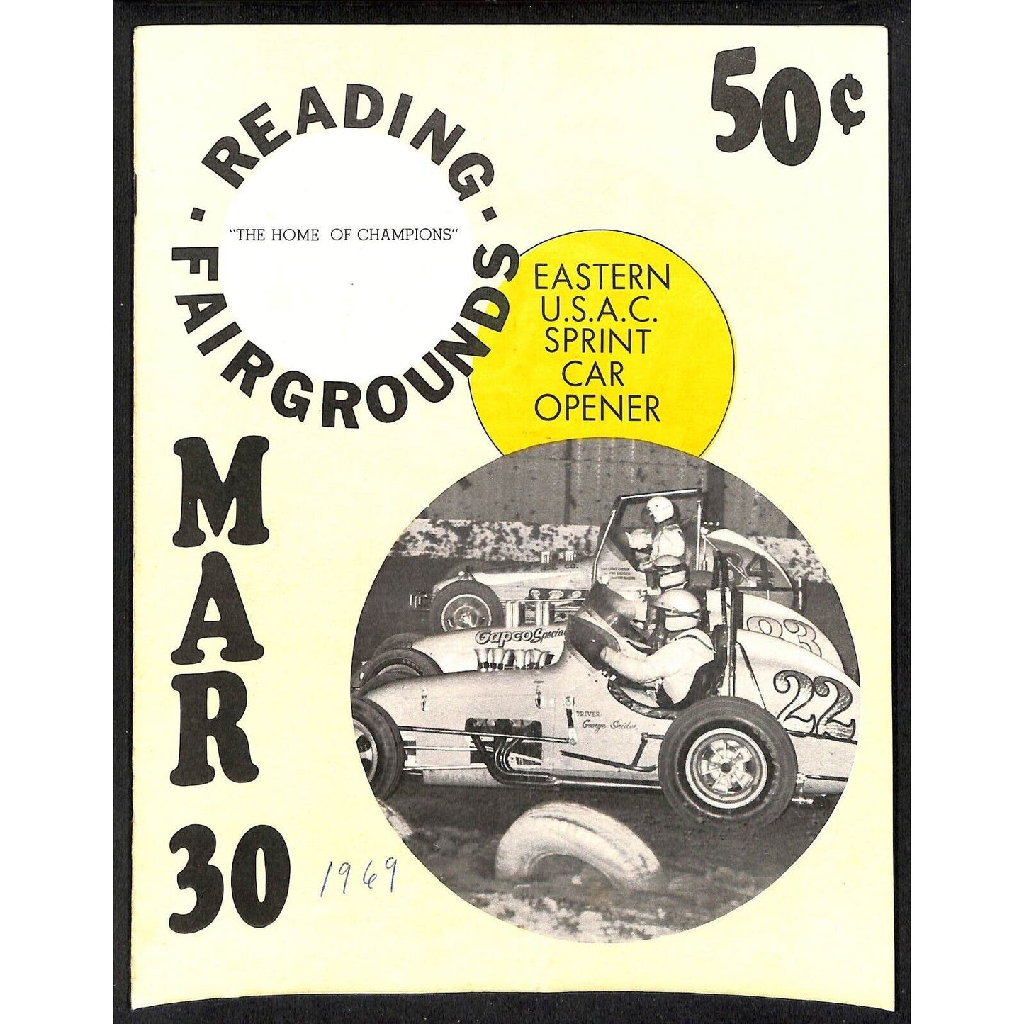 Reading Fairgrounds 1969 USAC Auto Races Program Sprint Car Opener 12pp*
