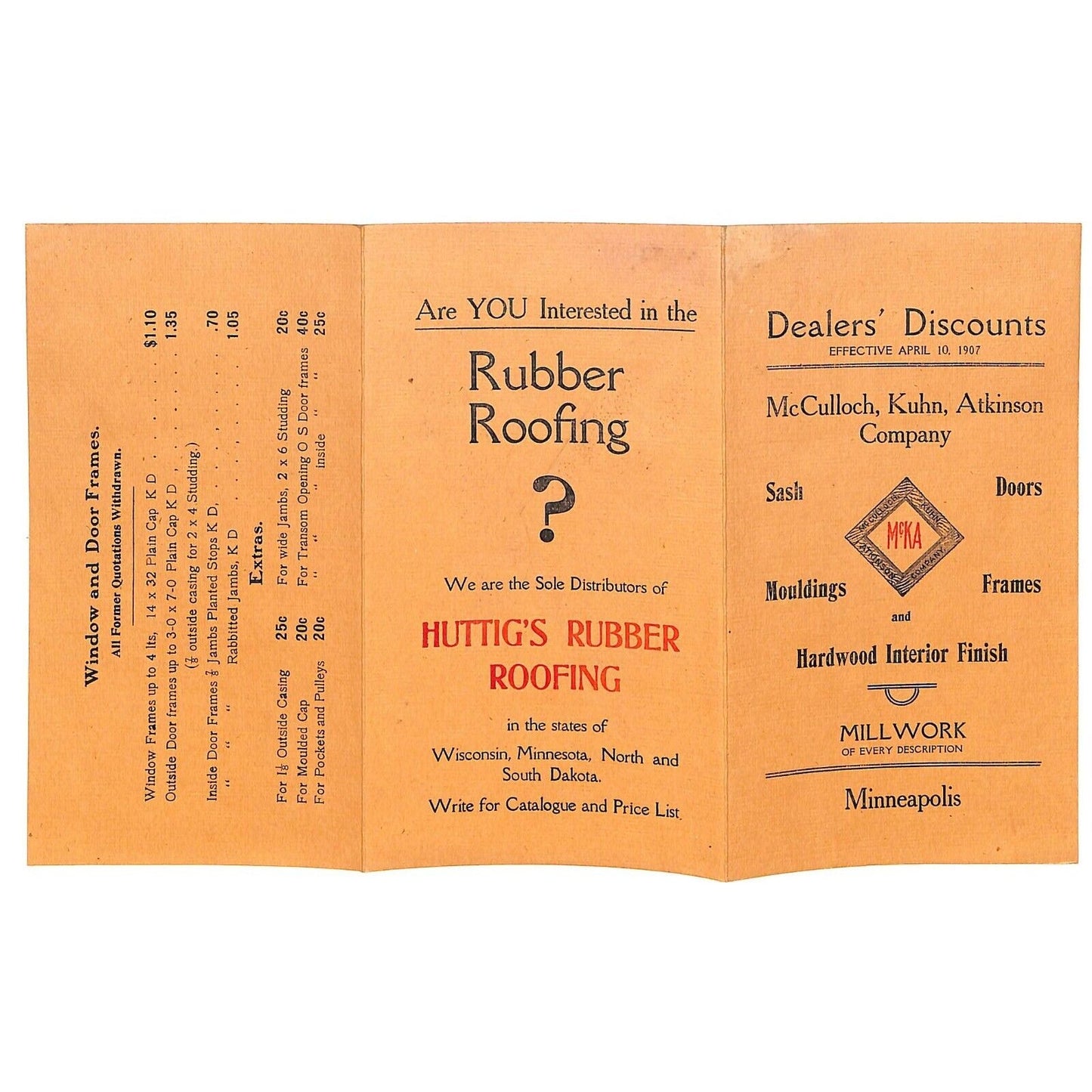 McCulloch, Kuhn, Atkinson Co. 1907 Sash Doors Mouldings Brochure Prices & Covers