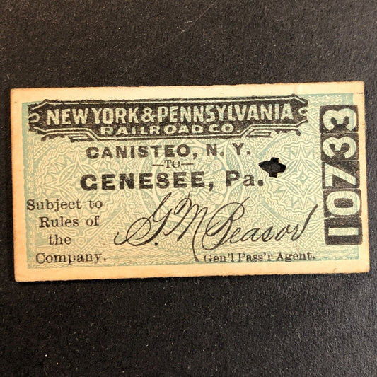 New York & Pennsylvania Railroad July 11 1917 Genesee, PA Ticket #10733