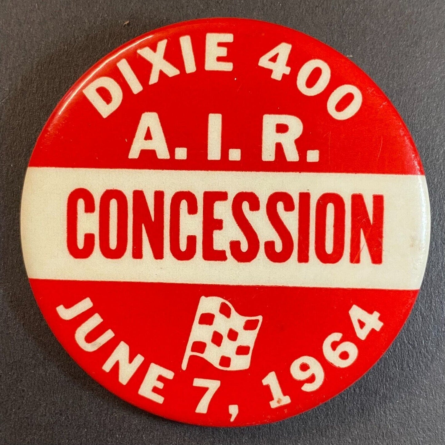 Atlanta A.I.R. Raceway 1964 Dixie 400 2" Steel "Concession" Pinback Button VGC