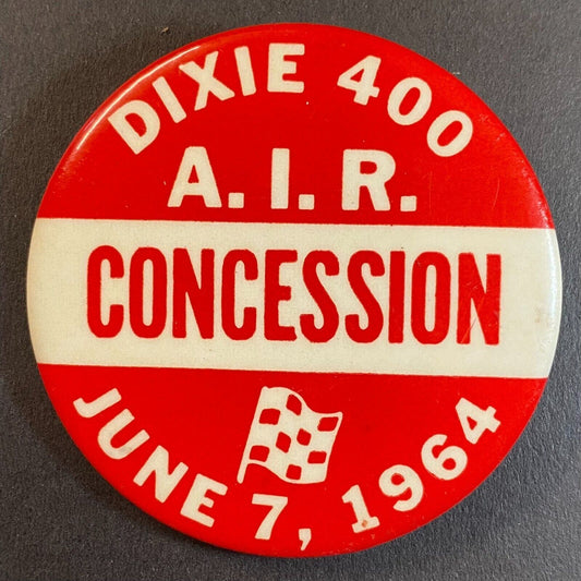 Atlanta A.I.R. Raceway 1964 Dixie 400 2" Steel "Concession" Pinback Button VGC