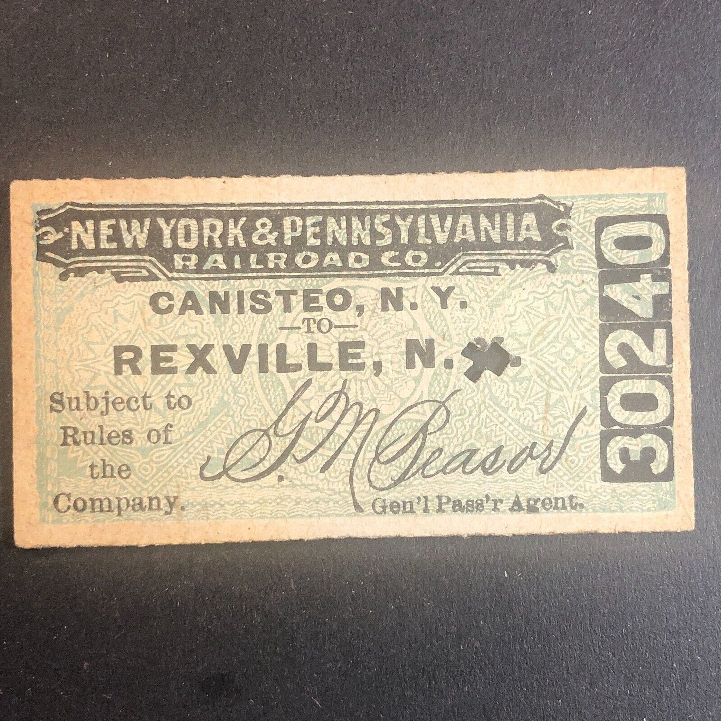 New York & Pennsylvania Railroad July 17 1917 Rexville, NY Ticket #30240