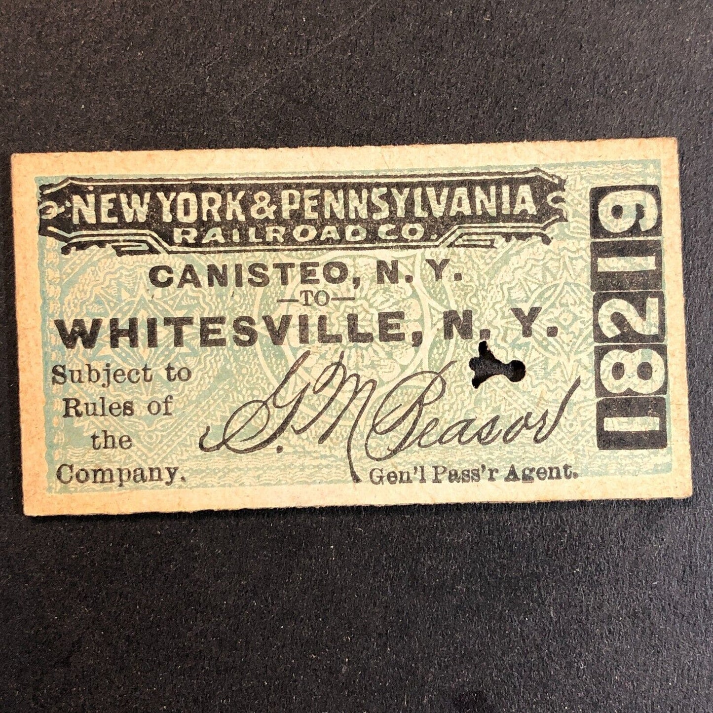 New York & Pennsylvania Railroad July 4 1917 Whitesville, NY Ticket #18219