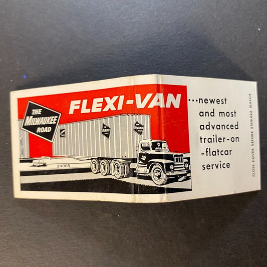 Milwaukee Road "Flexi-Van" Railroad Half Full Matchbook c1960's VGC Scarce