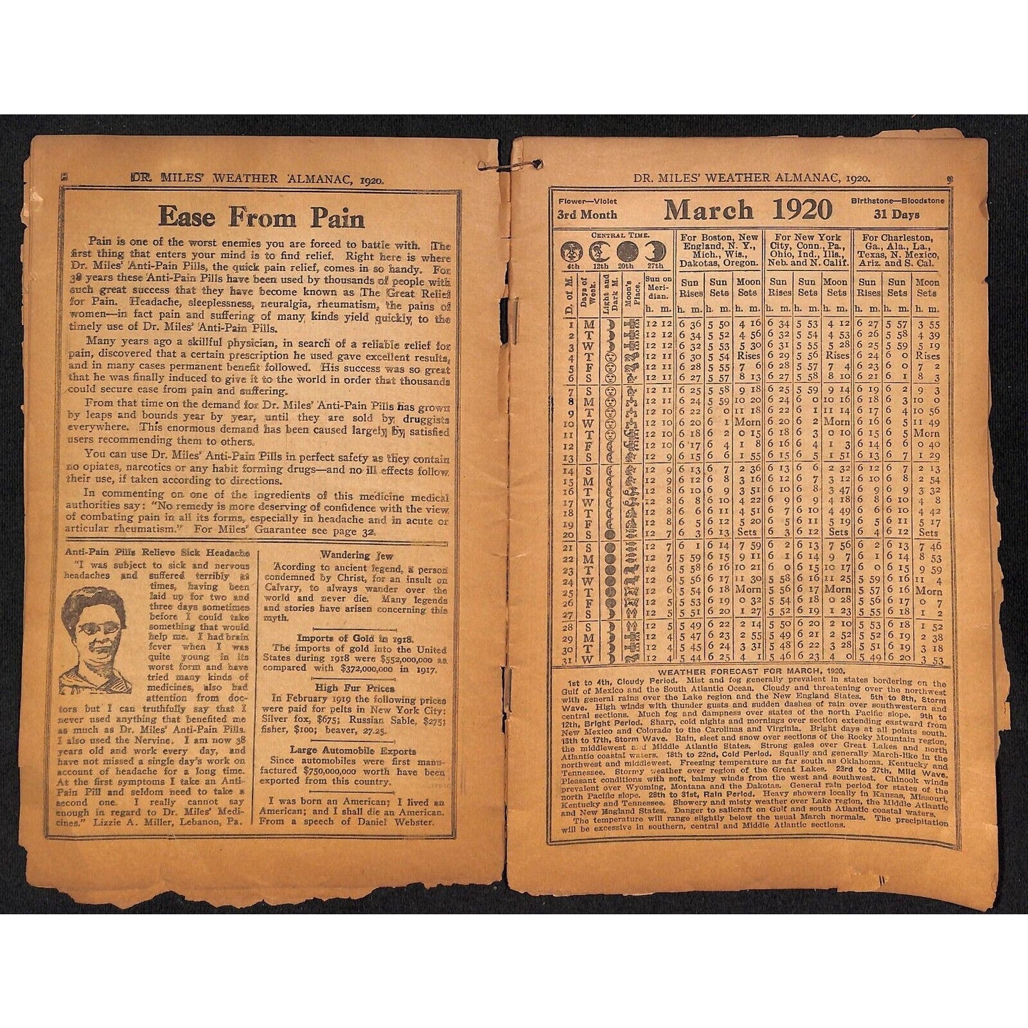 1933 Dr. Mills All Weather Almanac and Handbook 32pp & 1920 Edition in Bad Shape