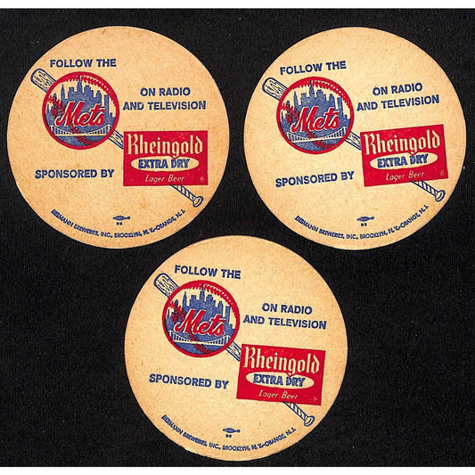 Group of 3 New York Mets & Rheingold Beer Coasters c1962-1973