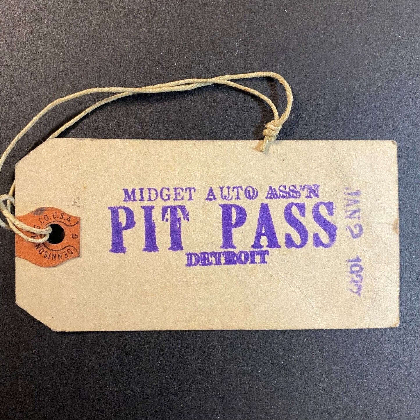 Midget Auto Ass'n (MARA ?) Pit Pass Detroit Jan 2, 1937 - VGC Scarce