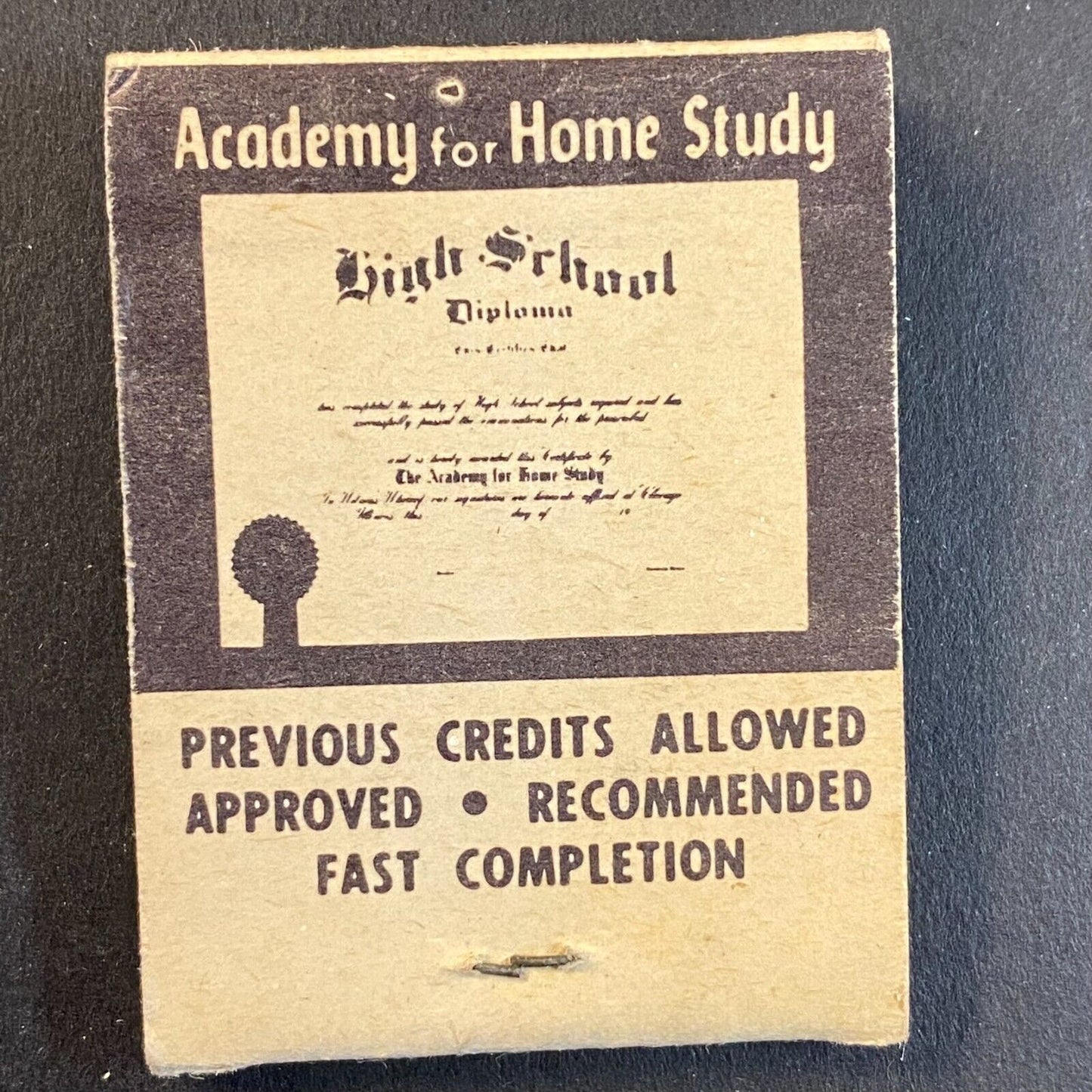 High School Diploma Mail Order Course c1950's-63 Full Matchbook VGC