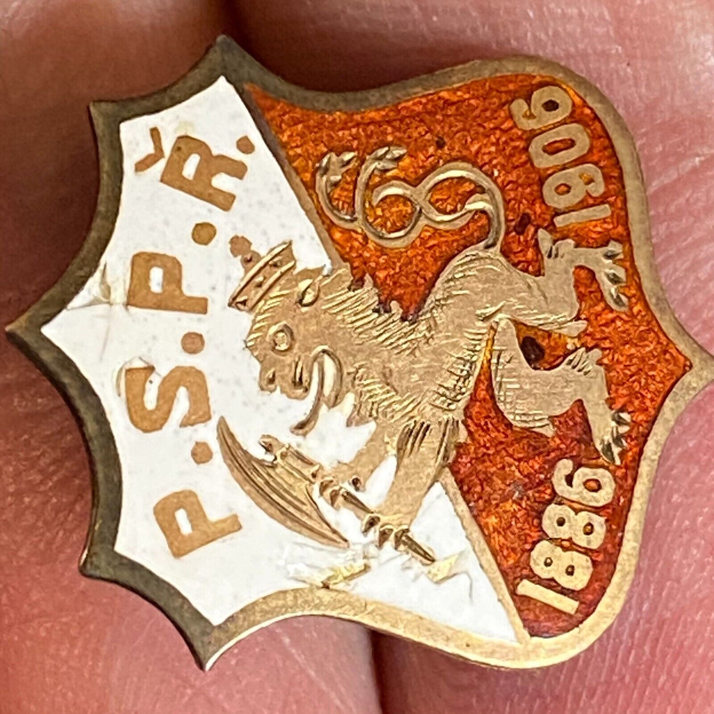 P.S.P.R. ?? 1886 - 1906 Color Enameled Shield Lapel Pin 19mm - Unknown Origin