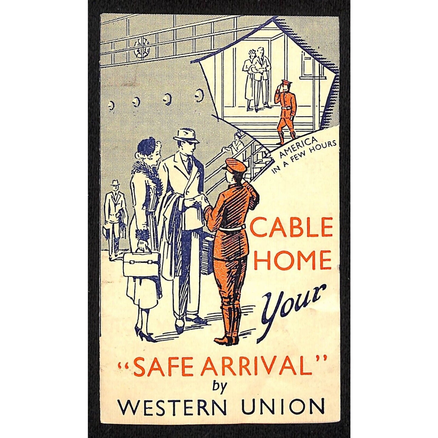 Cable Home Your Safe Arrival by Western Union c1936 Adv. Folded Flyer VGC Scarce