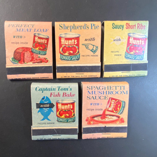 Hunts Tomato Sauce Recipe 5 Full Matchbooks c1960's-73 VGC