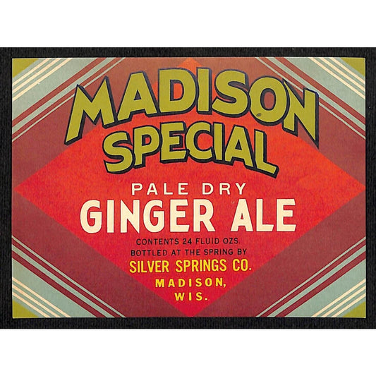 Madison Special Ginger Ale Paper Label Silver Springs Co. VGC c1930's Scarce
