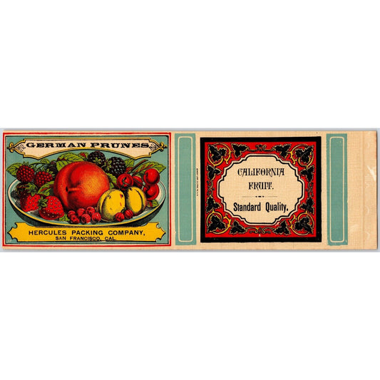 German Prunes Hercules Packing Co. SF, CA Paper Can Label c1890-1900 Scarce