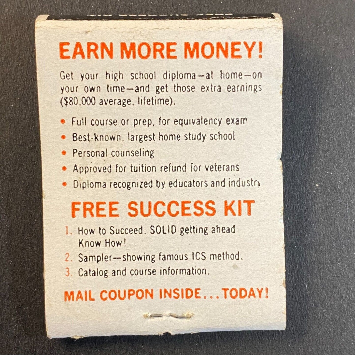 "The Pay-Off" ICS Mail Order Success c1965-73 Full Matchbook VGC Scarce