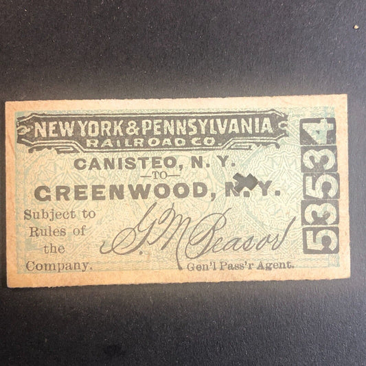 New York & Pennsylvania Railroad July 12 1917 Greenwood, NY Ticket #53534