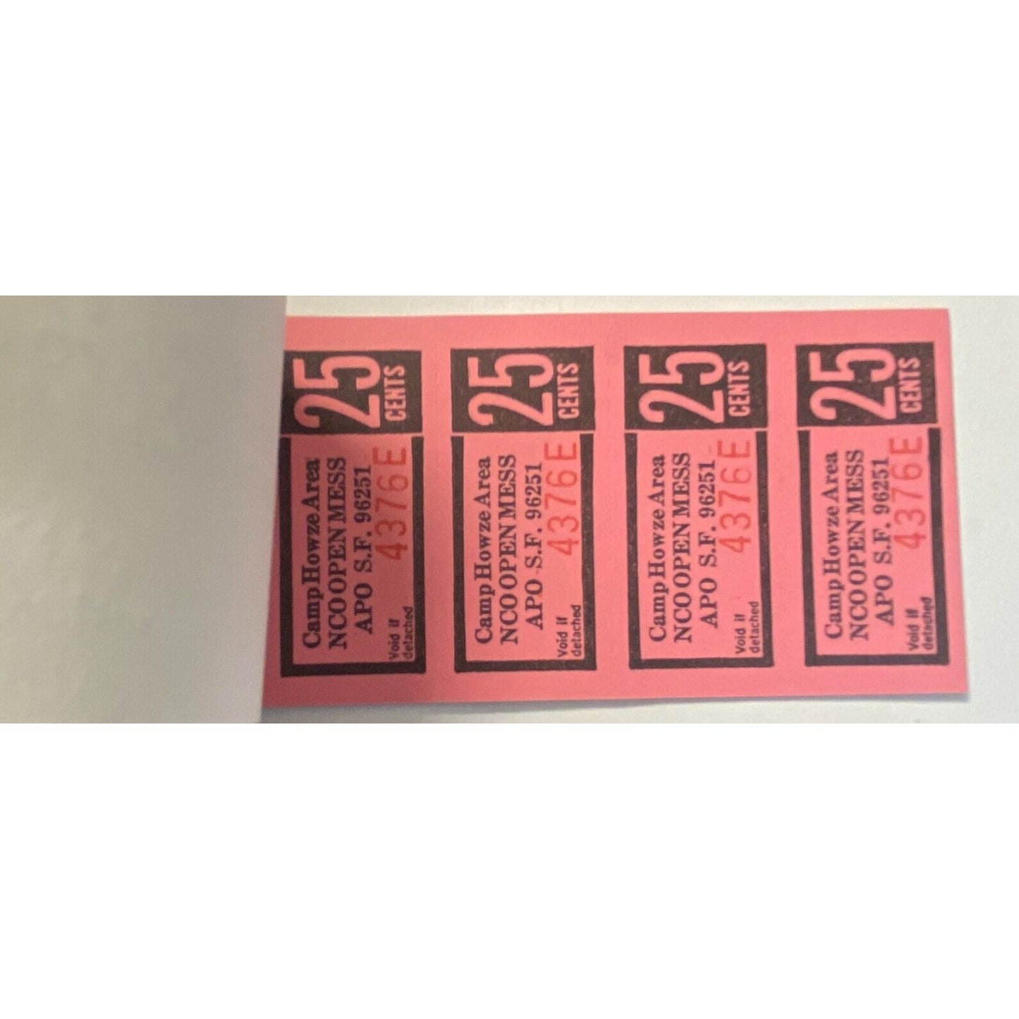 Korea Camp Howze Area NCO Open Mess Partial $5.00 Coupon Booklet Not Canceled VG