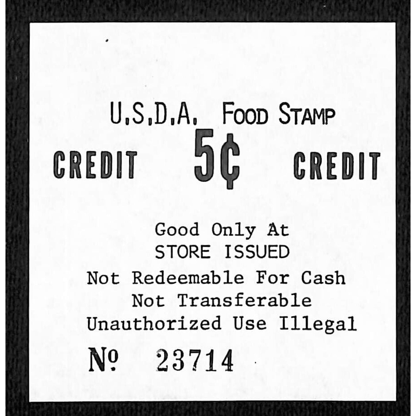 USDA Food Stamp 5c Credit (Schenectady, NY) c1972-75 VGC
