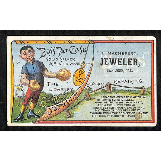 L. Machefert Jeweler San Jose, CA Victorian Trade Card Boss Watch Case