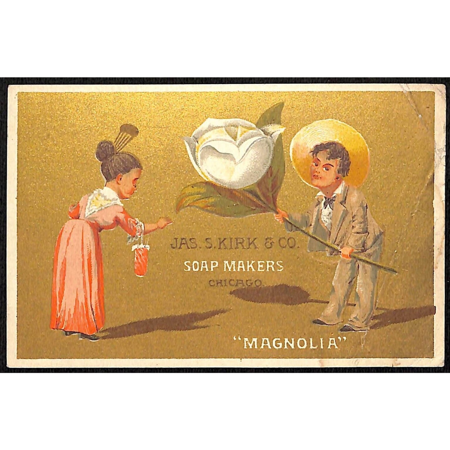 Jas. S. Kirk & Co Soap Makers Victorian Trade Card Exaggerated "Magnolia"