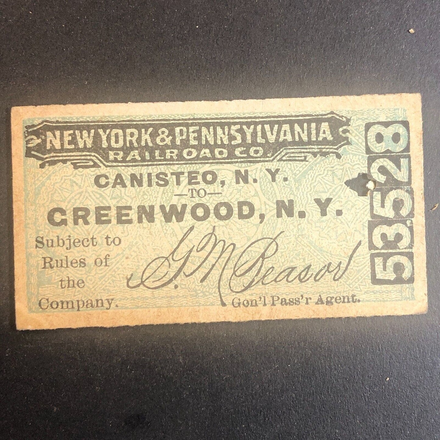 New York & Pennsylvania Railroad July 11 1917 Greenwood, NY Ticket #53528