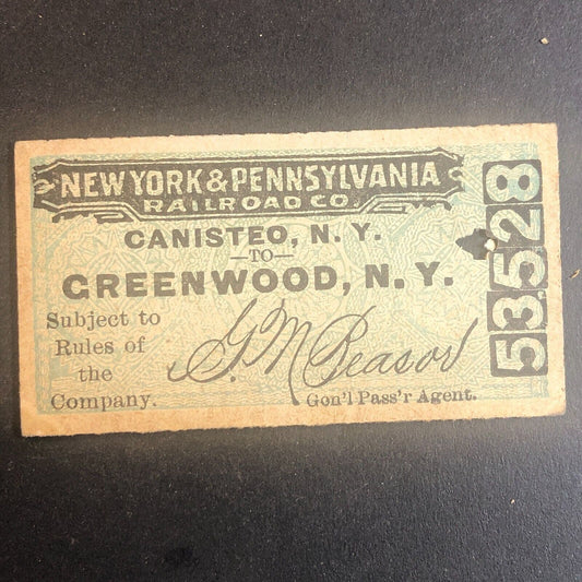 New York & Pennsylvania Railroad July 11 1917 Greenwood, NY Ticket #53528