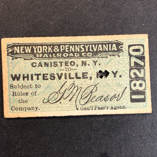 New York & Pennsylvania Railroad July 21 1917 Whitesville, NY Ticket #18270