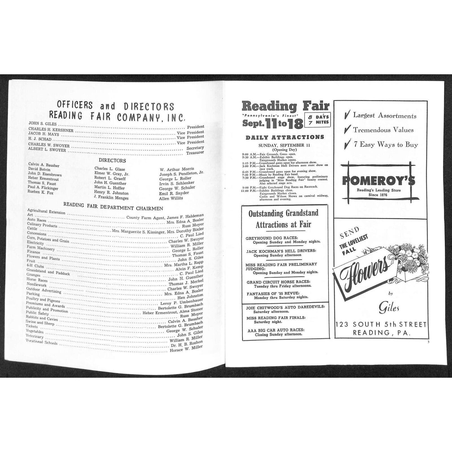 Reading Fair 1955 Program "Miss Reading Fair" Girls & Sunday Racing 16pp* VGC
