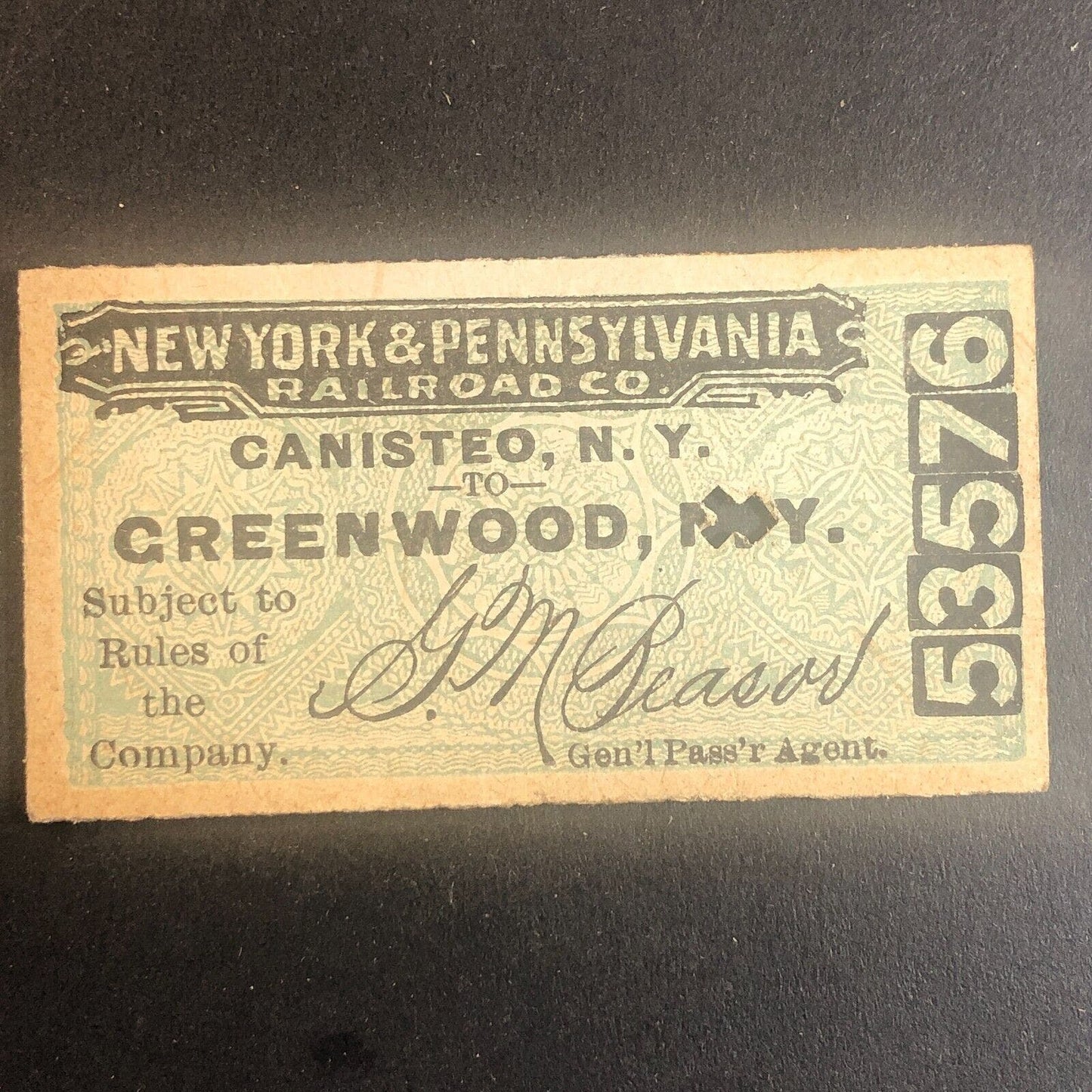 New York & Pennsylvania Railroad July 19 1917 Greenwood, NY Ticket #53576