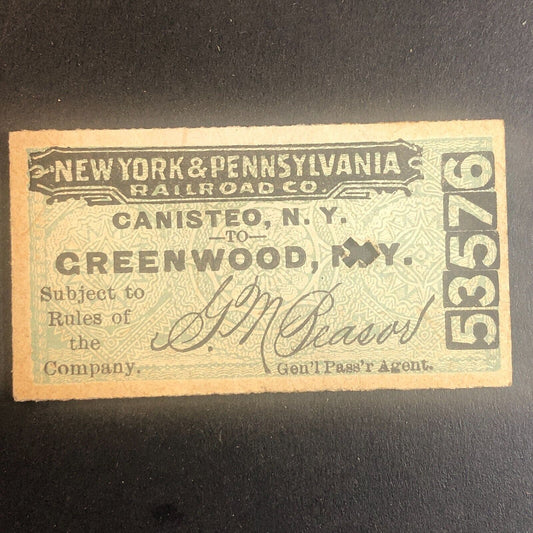 New York & Pennsylvania Railroad July 19 1917 Greenwood, NY Ticket #53576