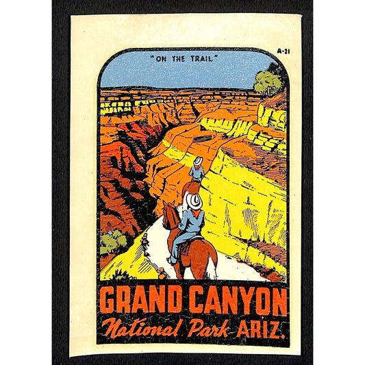 Grand Canyon Arizona Water Transfer Decal Travel Souvenir w/ Sleeve c1950's