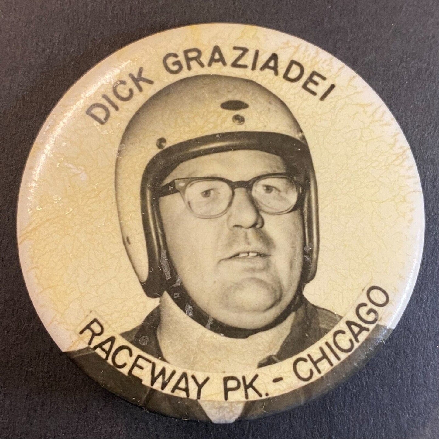 Dick Graziadei Raceway Park Chicago Steel Auto Racing 2" Pinback Button c1964